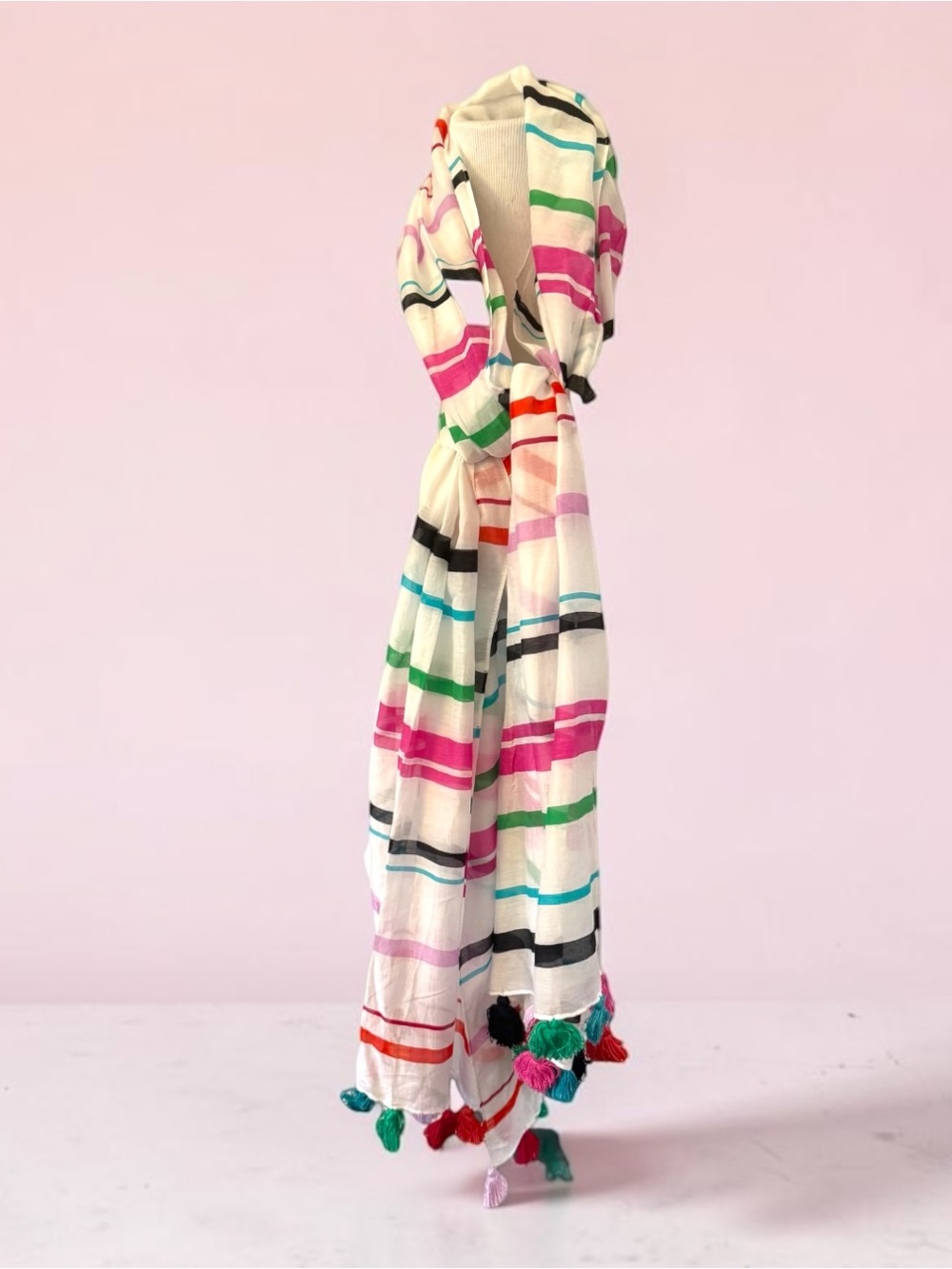 New! KATE SPADE NEW YORK Cape Stripe Multi Oblong Tassel Scarf